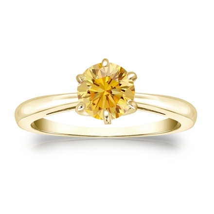 Certified 18k Yellow Gold 6-Prong Yellow Diamond Solitaire Ring 0.75 ct. tw. (Yellow, SI1-SI2)