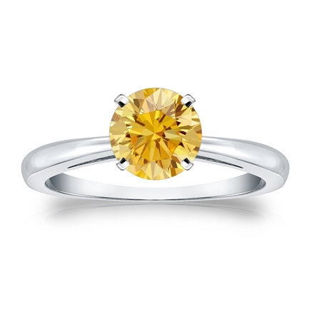 Certified 14k White Gold 4-Prong Yellow Diamond Solitaire Ring 1.00 ct. tw. (Yellow, SI1-SI2)