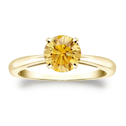 Certified 14k Yellow Gold 4-Prong Yellow Diamond Solitaire Ring 1.00 ct. tw. (Yellow, SI1-SI2)