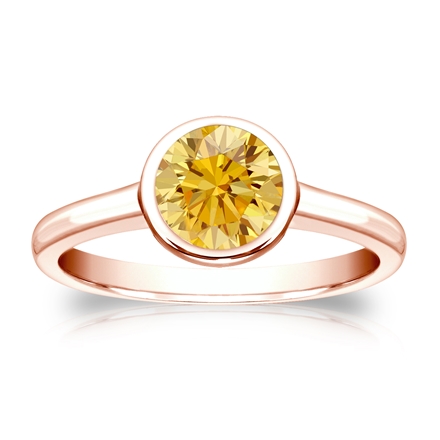 Certified 14k Rose Gold Bezel Round Yellow Diamond Ring 1.00 ct. tw. (Yellow, SI1-SI2)