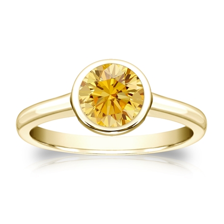 Certified 18k Yellow Gold Bezel Round Yellow Diamond Ring 1.00 ct. tw. (Yellow, SI1-SI2)