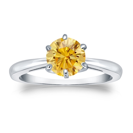 Certified 14k White Gold 6-Prong Yellow Diamond Solitaire Ring 1.00 ct. tw. (Yellow, SI1-SI2)