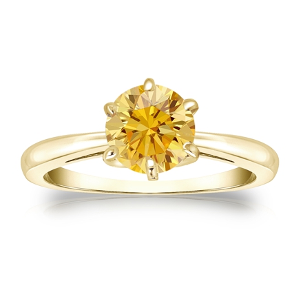 Certified 18k Yellow Gold 6-Prong Yellow Diamond Solitaire Ring 1.00 ct ...
