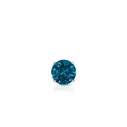 Certified 14k Rose Gold 4-Prong Basket Round Blue Diamond Single Stud Earring 0.13 ct. tw. (Blue, SI1-SI2)