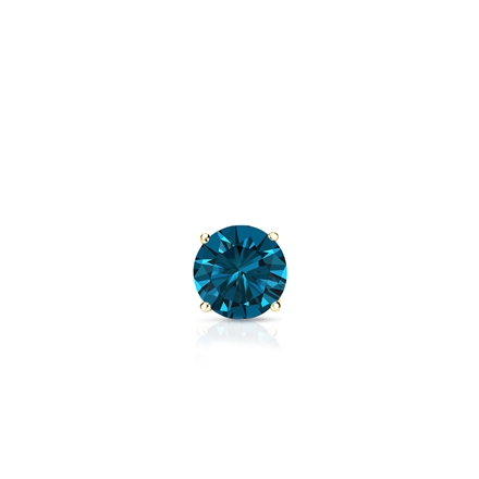 Certified 18k Yellow Gold 4-Prong Basket Round Blue Diamond Single Stud Earring 0.13 ct. tw. (Blue, SI1-SI2)