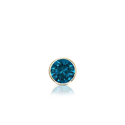 Certified 14k Yellow Gold Bezel Round Blue Diamond Single Stud Earring 0.13 ct. tw. (Blue, SI1-SI2)