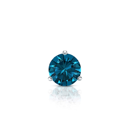 Certified 14k White Gold 3-Prong Martini Round Blue Diamond Single Stud Earring 0.25 ct. tw. (Blue, SI1-SI2)