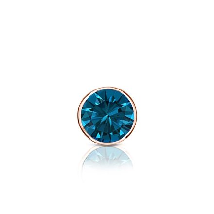 Certified 14k Rose Gold Bezel Round Blue Diamond Single Stud Earring 0.25 ct. tw. (Blue, SI1-SI2)