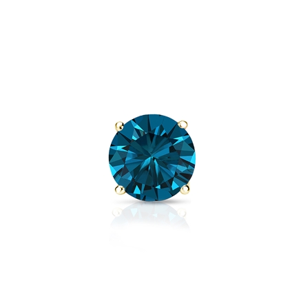 Certified 14k Yellow Gold 4-Prong Basket Round Blue Diamond Single Stud Earring 0.38 ct. tw. (Blue, SI1-SI2)