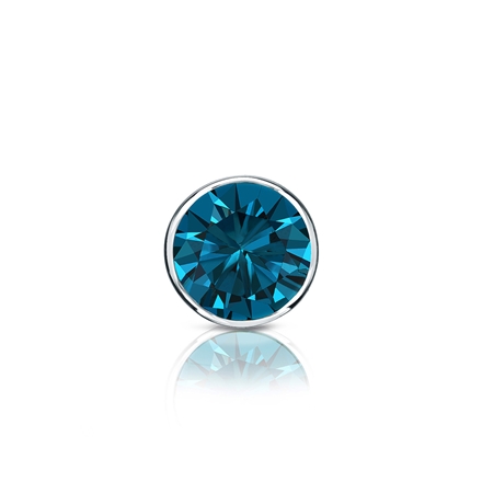 Certified 14k White Gold Bezel Round Blue Diamond Single Stud Earring 0.38 ct. tw. (Blue, SI1-SI2)