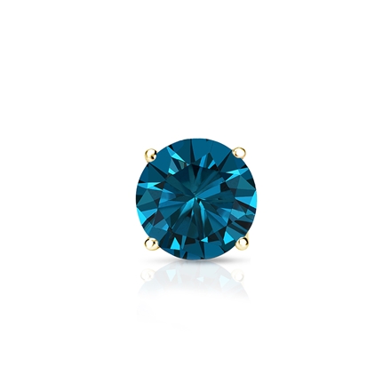 Certified 14k Yellow Gold 4-Prong Basket Round Blue Diamond Single Stud Earring 0.50 ct. tw. (Blue, SI1-SI2)