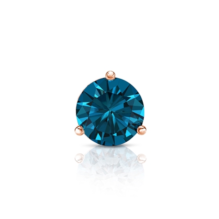 Certified 14k Rose Gold 3-Prong Martini Round Blue Diamond Single Stud Earring 0.50 ct. tw. (Blue, SI1-SI2)