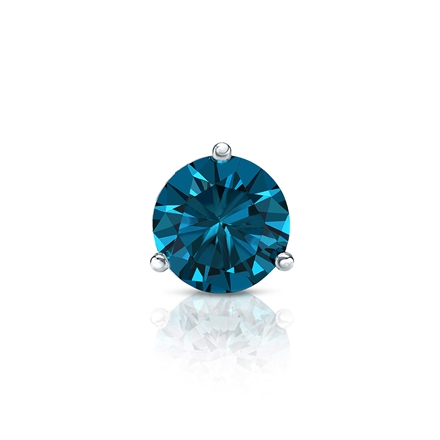 Certified 18k White Gold 3-Prong Martini Round Blue Diamond Single Stud Earring 0.50 ct. tw. (Blue, SI1-SI2)