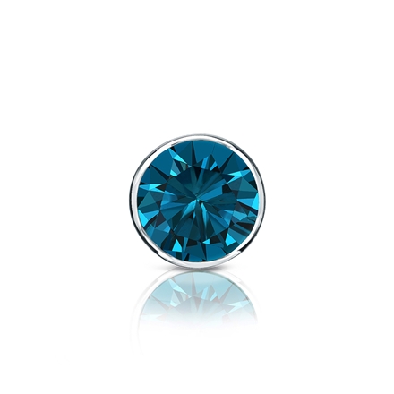 Certified 18k White Gold Bezel Round Blue Diamond Single Stud Earring 0.50 ct. tw. (Blue, SI1-SI2)