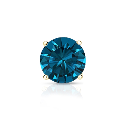 Certified 14k Yellow Gold 4-Prong Basket Round Blue Diamond Single Stud Earring 0.75 ct. tw. (Blue, SI1-SI2)