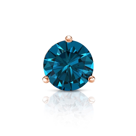 Certified 14k Rose Gold 3-Prong Martini Round Blue Diamond Single Stud Earring 0.75 ct. tw. (Blue, SI1-SI2)