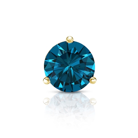 Certified 14k Yellow Gold 3-Prong Martini Round Blue Diamond Single Stud Earring 0.75 ct. tw. (Blue, SI1-SI2)