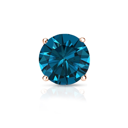 Certified 14k Rose Gold 4-Prong Basket Round Blue Diamond Single Stud Earring 1.00 ct. tw. (Blue, SI1-SI2)