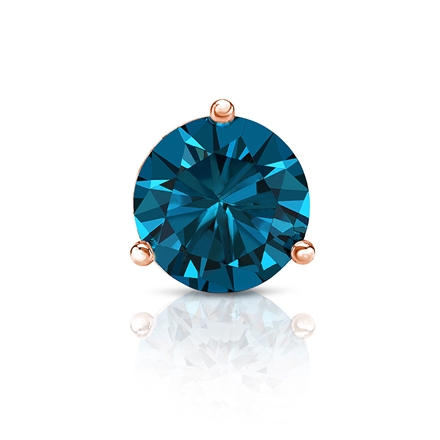 Certified 14k Rose Gold 3-Prong Martini Round Blue Diamond Single Stud Earring 1.25 ct. tw. (Blue, SI1-SI2)