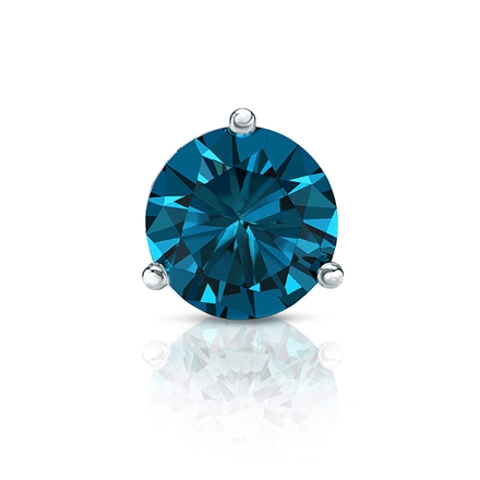Certified 18k White Gold 3-Prong Martini Round Blue Diamond Single Stud Earring 1.25 ct. tw. (Blue, SI1-SI2)