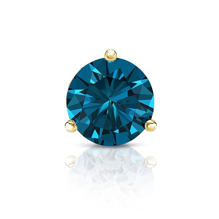 Certified 18k Yellow Gold 3-Prong Martini Round Blue Diamond Single Stud Earring 1.25 ct. tw. (Blue, SI1-SI2)