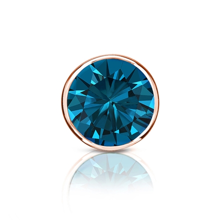 Certified 14k Rose Gold Bezel Round Blue Diamond Single Stud Earring 1.00 ct. tw. (Blue, SI1-SI2)