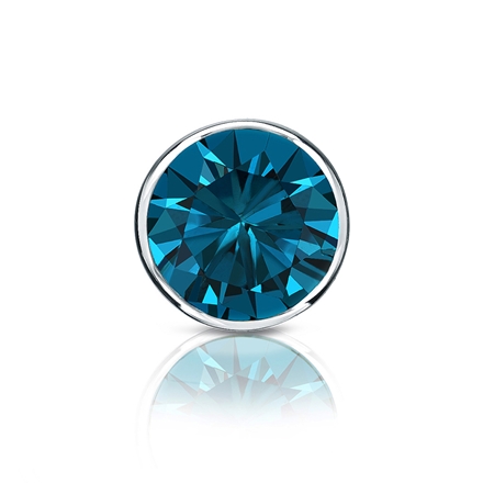 Certified 18k White Gold Bezel Round Blue Diamond Single Stud Earring 1.50 ct. tw. (Blue, SI1-SI2)