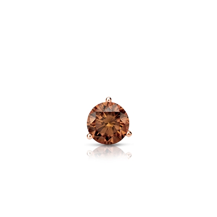 Certified 14k Rose Gold 3-Prong Martini Round Brown Diamond Single Stud Earring 0.13 ct. tw. (Brown, SI1-SI2)