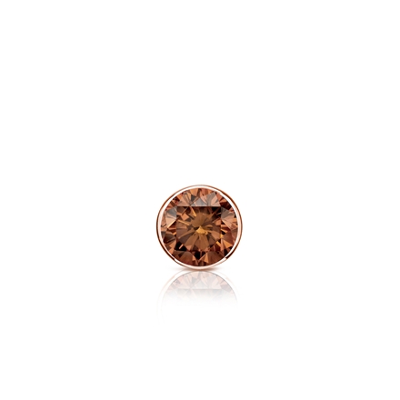 Certified 14k Rose Gold Bezel Round Brown Diamond Single Stud Earring 0.13 ct. tw. (Brown, SI1-SI2)