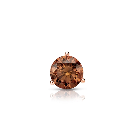 Certified 14k Rose Gold 3-Prong Martini Round Brown Diamond Single Stud Earring 0.25 ct. tw. (Brown, SI1-SI2)