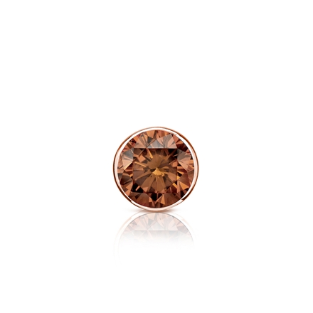 Certified 14k Rose Gold Bezel Round Brown Diamond Single Stud Earring 0.25 ct. tw. (Brown, SI1-SI2)