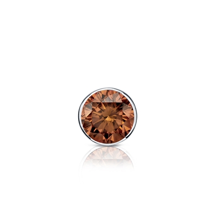 Certified 18k White Gold Bezel Round Brown Diamond Single Stud Earring 0.25 ct. tw. (Brown, SI1-SI2)