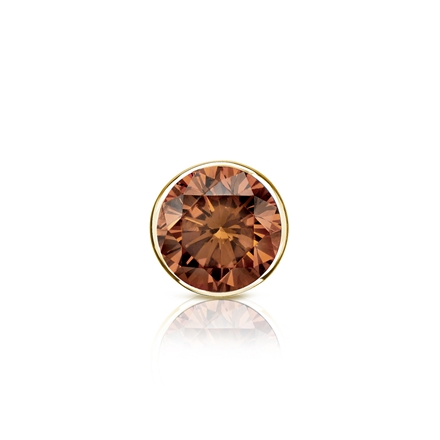 Certified 18k Yellow Gold Bezel Round Brown Diamond Single Stud Earring 0.38 ct. tw. (Brown, SI1-SI2)