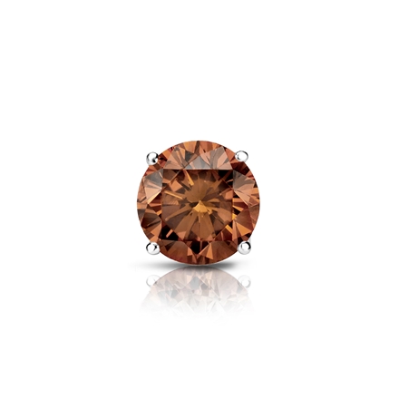 Certified 18k White Gold 4-Prong Basket Round Brown Diamond Single Stud Earring 0.50 ct. tw. (Brown, SI1-SI2)