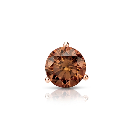 Certified 14k Rose Gold 3-Prong Martini Round Brown Diamond Single Stud Earring 0.50 ct. tw. (Brown, SI1-SI2)