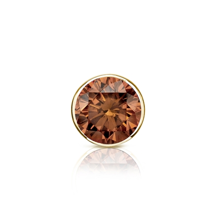 Certified 18k Yellow Gold Bezel Round Brown Diamond Single Stud Earring 0.50 ct. tw. (Brown, SI1-SI2)