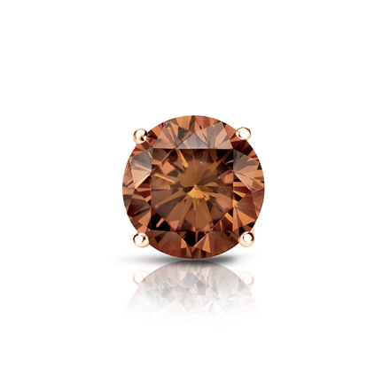 Certified 14k Rose Gold 4-Prong Basket Round Brown Diamond Single Stud Earring 0.75 ct. tw. (Brown, SI1-SI2)