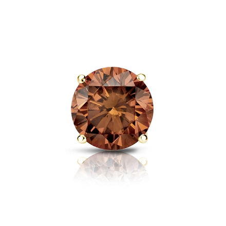 Certified 14k Yellow Gold 4-Prong Basket Round Brown Diamond Single Stud Earring 0.75 ct. tw. (Brown, SI1-SI2)