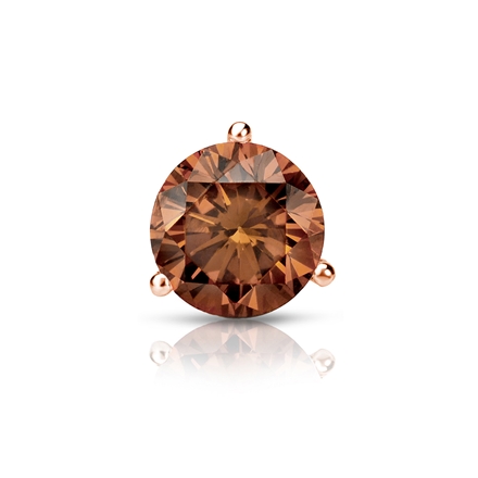Certified 14k Rose Gold 3-Prong Martini Round Brown Diamond Single Stud Earring 0.75 ct. tw. (Brown, SI1-SI2)