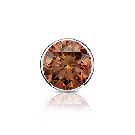 Certified 14k White Gold Bezel Round Brown Diamond Single Stud Earring 0.75 ct. tw. (Brown, SI1-SI2)