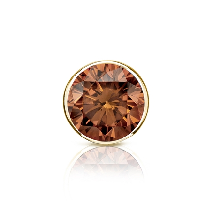 Certified 14k Yellow Gold Bezel Round Brown Diamond Single Stud Earring 0.75 ct. tw. (Brown, SI1-SI2)