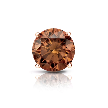Certified 14k Rose Gold 4-Prong Basket Round Brown Diamond Single Stud Earring 1.25 ct. tw. (Brown, SI1-SI2)