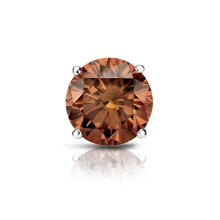 Certified 18k White Gold 4-Prong Basket Round Brown Diamond Single Stud Earring 1.25 ct. tw. (Brown, SI1-SI2)