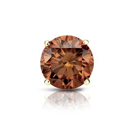 Certified 18k Yellow Gold 4-Prong Basket Round Brown Diamond Single Stud Earring 1.50 ct. tw. (Brown, SI1-SI2)