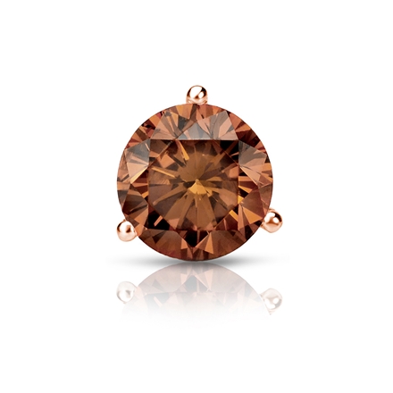 Certified 14k Rose Gold 3-Prong Martini Round Brown Diamond Single Stud Earring 1.00 ct. tw. (Brown, SI1-SI2)
