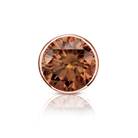 Certified 14k Rose Gold Bezel Round Brown Diamond Single Stud Earring 1.50 ct. tw. (Brown, SI1-SI2)