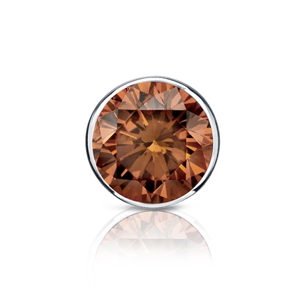 Certified 14k White Gold Bezel Round Brown Diamond Single Stud Earring 1.25 ct. tw. (Brown, SI1-SI2)