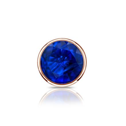 14k Rose Gold Bezel Round Single Blue Sapphire Gemstone Stud Earrings 0.50 ct. tw.