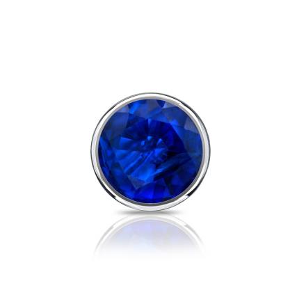 18k White Gold Bezel Round Single Blue Sapphire Gemstone Stud Earrings 0.50 ct. tw.
