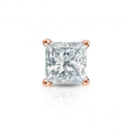 Natural Diamond Single Stud Earring Princess 0.75 ct. tw. (H-I, SI1-SI2) 14k Rose Gold 4-Prong Basket